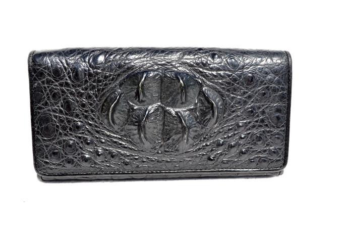  Large 1990's-2000's BLACK Hornback CROCODILE Skin CLUTCH Wallet 