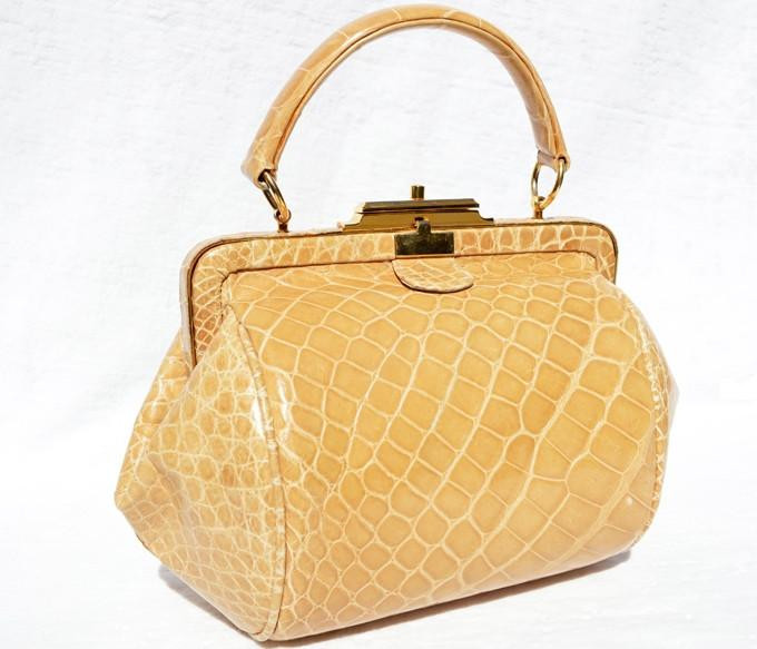  MAXIMA Blonde Tan Alligator Belly Skin Doctor Style Handbag Shoulder Bag! - Titti Del'Aqua - ITALY 