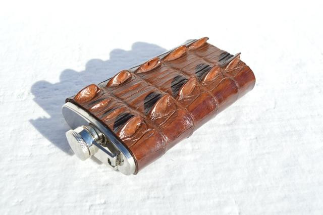  Tall Custom Brown HORNBACK Alligator Tail Skin 6 Oz. Stainless Hip FLASK - NEW! 