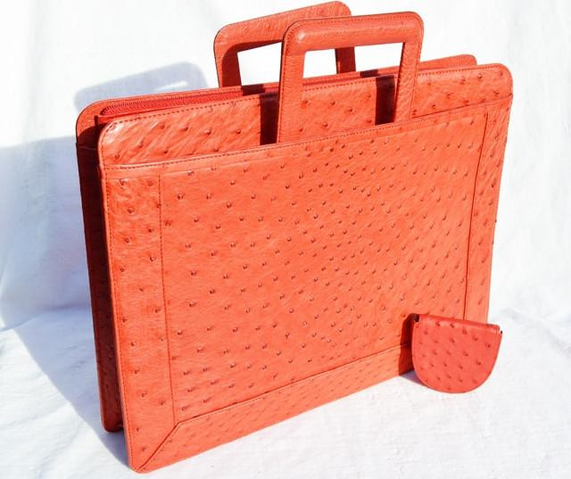  X-LARGE RED 1980's-90's Genuine OSTRICH Skin Briefcase Clutch PORTFOLIO 