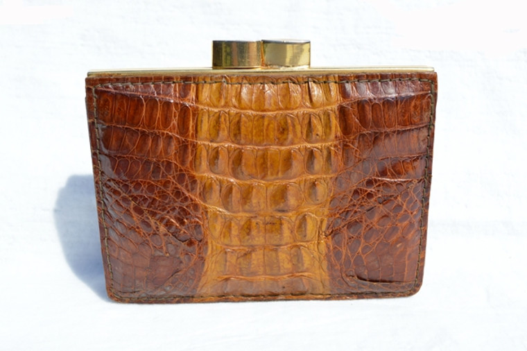 Brown 1950's-60's Hornback Crocodile Skin Wallet Change Purse