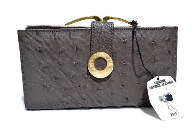  Dark Taupe Brown Ostrich Skin Long Checkbook Wallet with Tags! 
