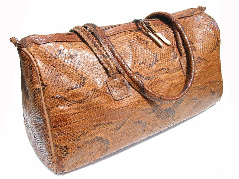  STUNNING 1970's-80's PYTHON Snake Skin DUFFLE Overnight Bag 
