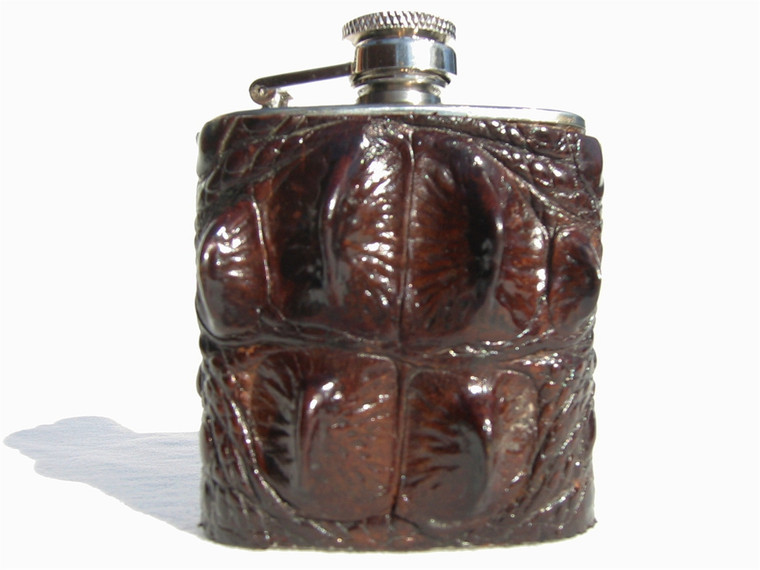 Custom HORNBACK Crocodile Skin 2.5 Oz. Stainless WHISKEY Hip FLASK