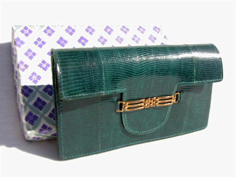  New! 1960's Ladies GREEN Lizard Skin Checkbook Wallet 
