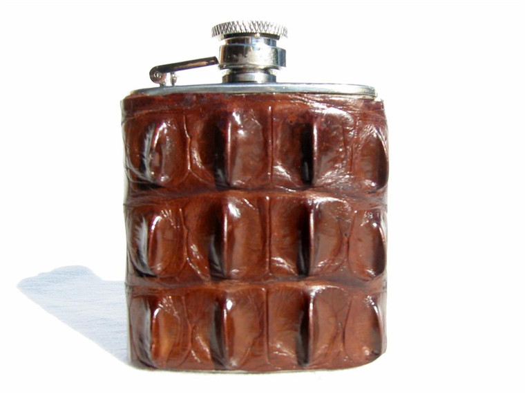  Custom HORNBACK Alligator Skin 2.5 Oz. Stainless WHISKEY Flask - NEW! 