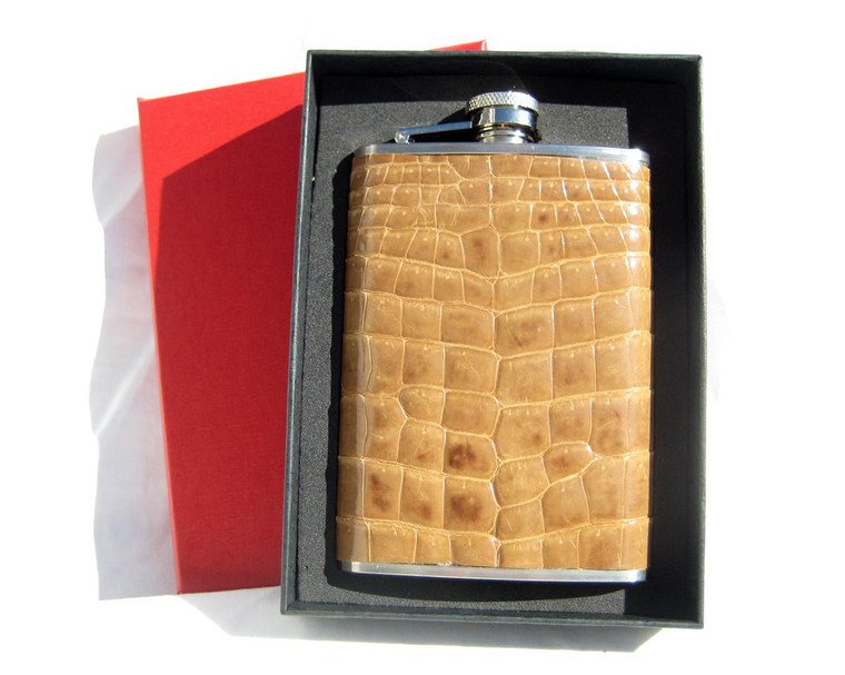 Custom Caramel ALLIGATOR Belly Skin 8 Oz. Stainless Hip FLASK  - NEW w/Box!   Custom Caramel ALLIGATOR Belly Skin 8 Oz. Stainless Hip FLASK  - NEW w/Box!