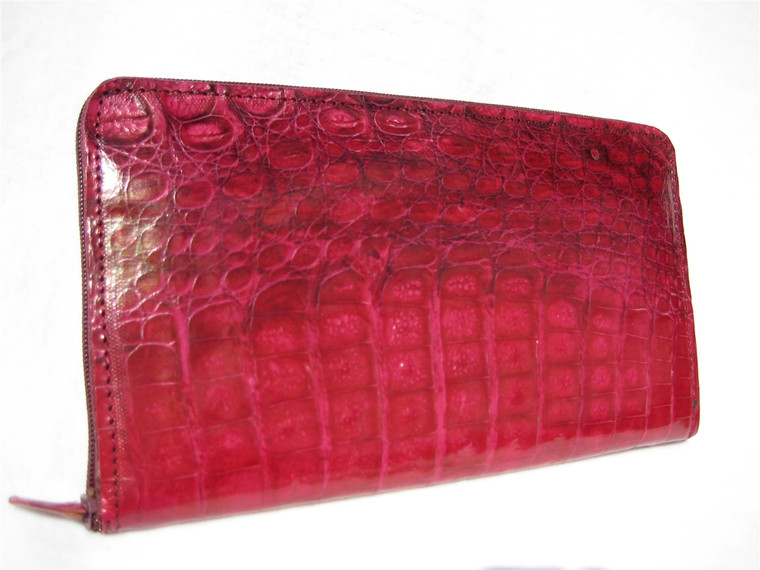 CRANBERRY 1990's CROCODILE Belly Skin Zippered WALLET Clutch Case