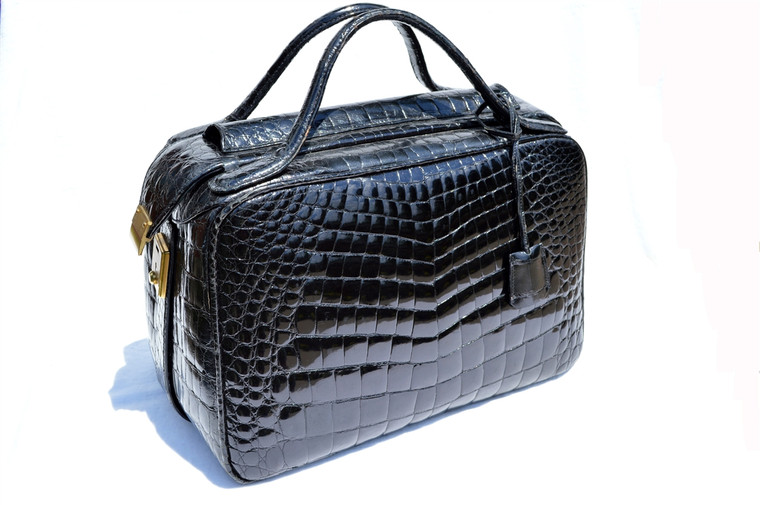 SCHIAVI 1990's CROCODILE Porosus Skin Carry-on LUGGAGE Bag - w/KEYS & Shoulder Strap - ITALY