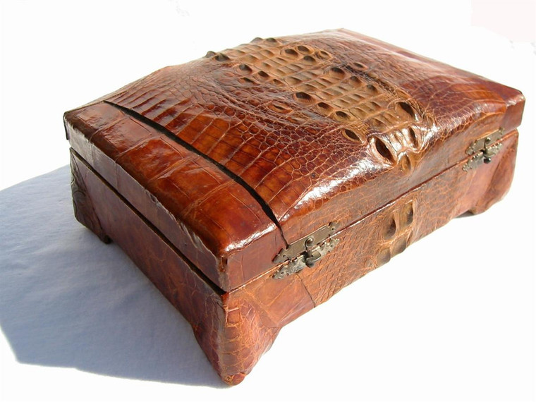  Rare CUBAN 1920's-30's HORNBACK Alligator Skin Jewelry Case - WOW! 