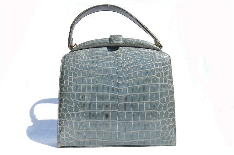 Rare GRAY 1950's-60's LUCILLE De PARIS Alligator BELLY Skin Handbag