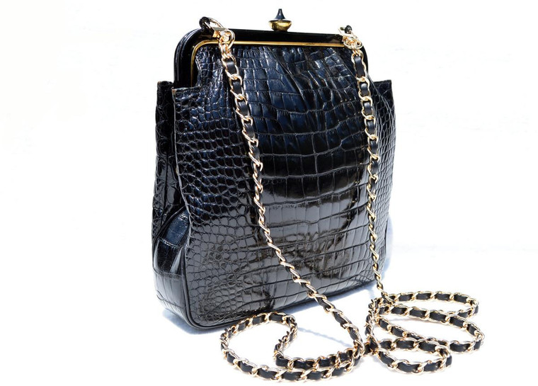  ROSENFELD 1950's-60's Black ALLIGATOR Belly Skin Shoulder CROSS BODY Bag Clutch 