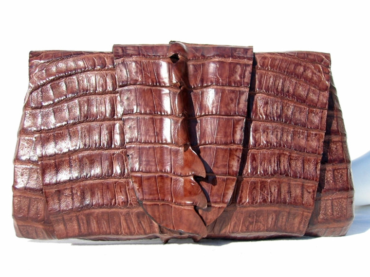 New! ROCKSTAR Tobacco Hornback CROCODILE TAIL Wrap CLUTCH Shoulder Bag