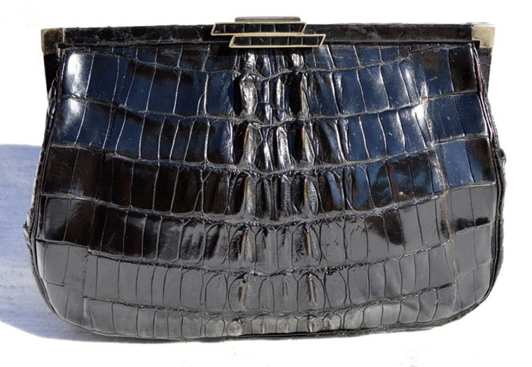 Petite Jet Black 1930's-40's HORNBACK Crocodile Tail CLUTCH Evening Bag