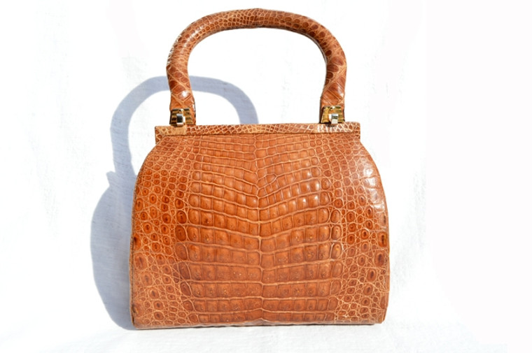 Unique 1960's BURNT ORANGE CROCODILE Belly Skin Handbag