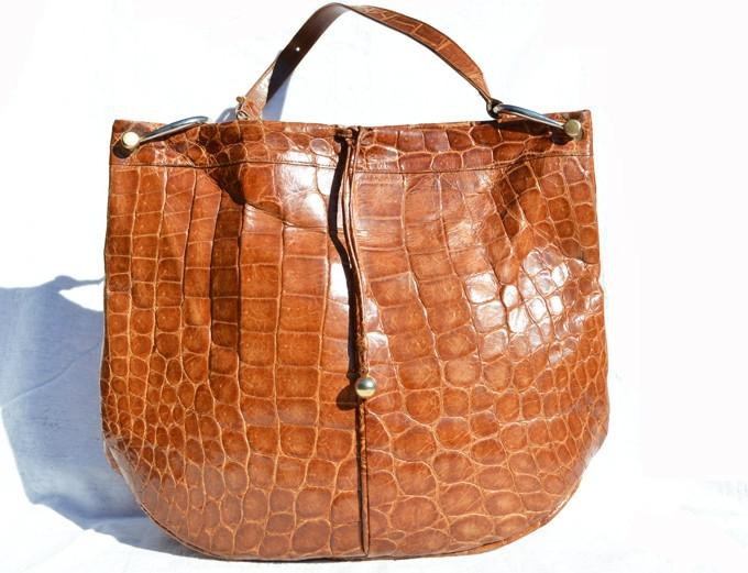 XXL 15 x 12 1980's-1990's Dark Tan CROCODILE BELLY Skin SHOULDER