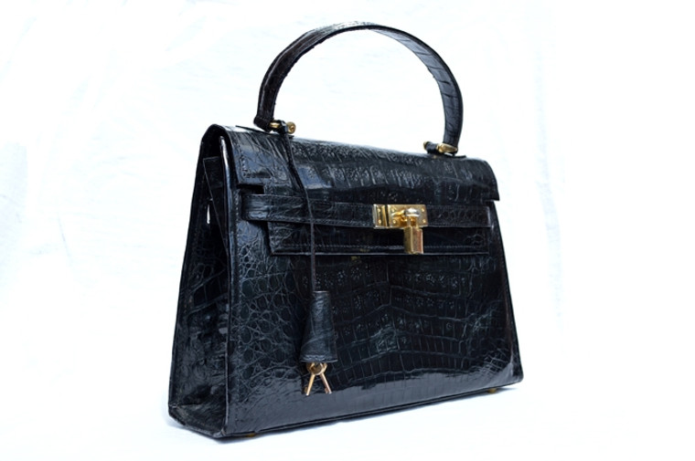 New! Jet Black CROCODILE Skin BIRKIN Bag BRIEF - HERMES Style!