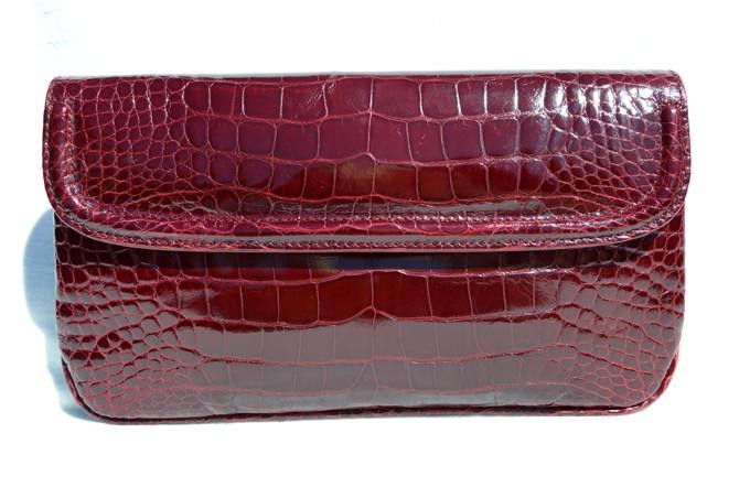  1990's OXBLOOD Red Alligator Belly Skin Clutch Bag - Handmade in Italy - ELIZABETH 