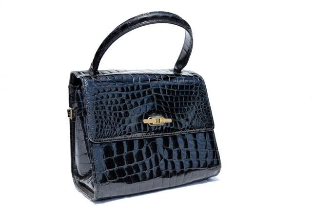  Petite Saks Fifth Avenue 1950's-60's BLACK Alligator Skin Handbag 