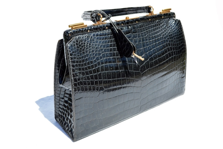 CLASSIC XL 1960's MORABITO Paris Black CROCODILE Porosus Skin Bag