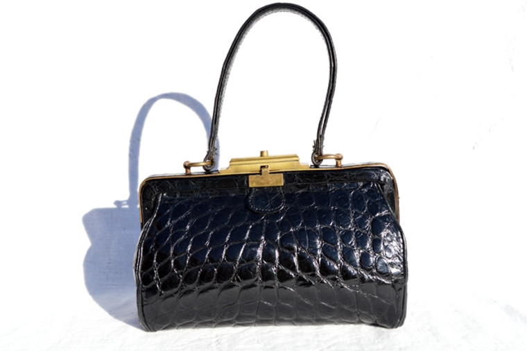 Petite 1950's-60's MAXIMA Titti Del Acqua Black Alligator Skin Evening Bag - Handmade in Italy