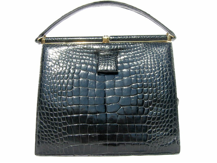  Timeless BLACK 1960's LUCILLE de PARIS Alligator Belly Handbag 