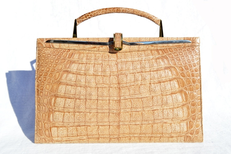 Tan Late 1980's-90's CROCODILE Skin CLUTCH Shoulder Bag Handbag - Cape Cobra