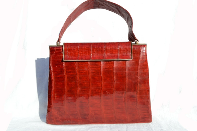 Deco Style RED 1940's-50's ALLIGATOR Skin Handbag - ARGENTINA