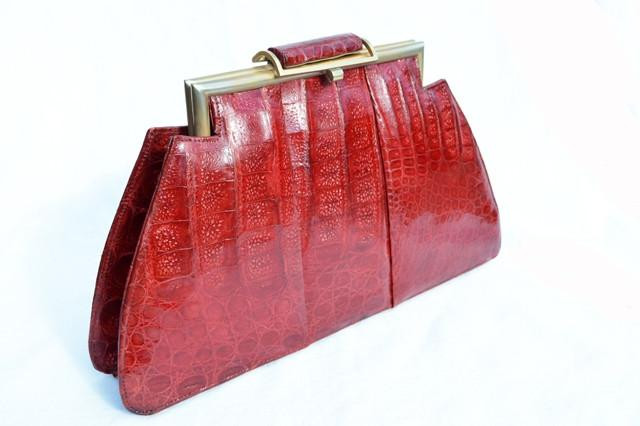  1940's-50's Large RED CROCODILE Skin Clutch Bag - Argentina 