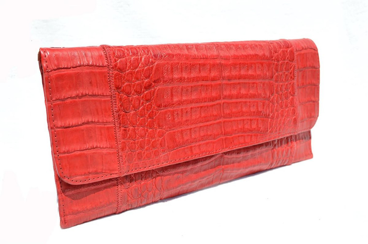  1990's-2000's Red CROCODILE Skin Envelope Style Clutch Shoulder Bag - CARLOS FALCHI 