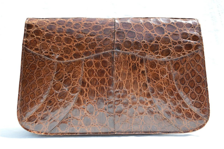  LARGE 14" 1950's-60's CHOCOLATE ALLIGATOR Skin CLUTCH 