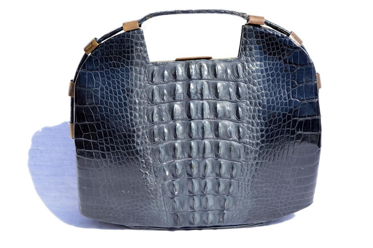  Unique 1940's Black HORNBACK ALLIGATOR Skin Handbag 