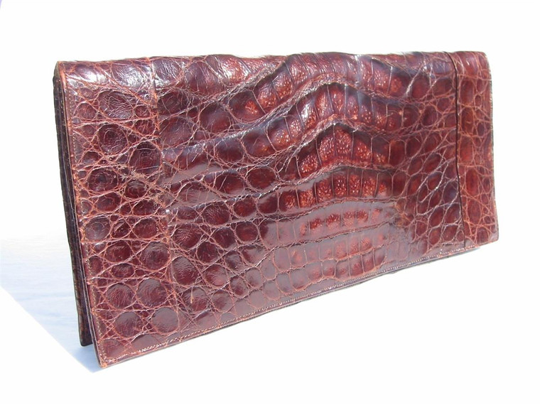  XXL BROWN 15" 1940's-50's Sleek CROCODILE Skin Clutch - ARGENTINA 