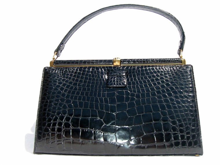 Sophisticated BLACK 1960's LUCILLE de PARIS Alligator Handbag
