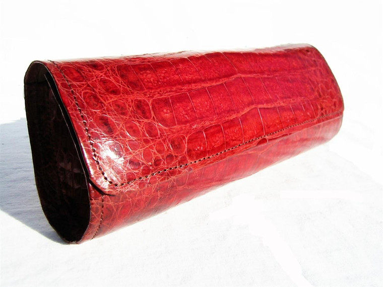  NEW RED CROCODILE Skin Baguette CLUTCH Shoulder Bag 