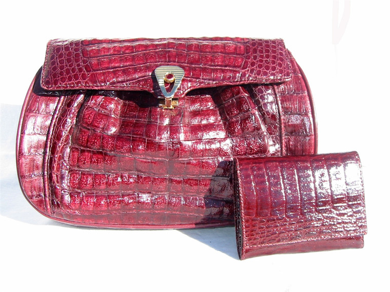 BURGUNDY 1990's Crocodile Skin Shoulder Bag CLUTCH