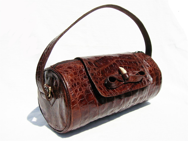 Unique 1990's Brown CROCODILE Caiman Skin Shoulder Bag w/CLAW