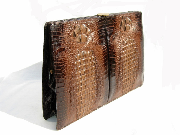 AMPLE 1970's-80's Double HORNBACK Crocodile Skin CLUTCH