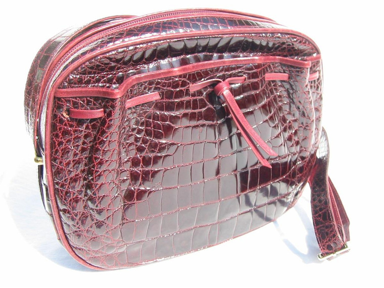  DEEP WINE Late 1980's ALLIGATOR Belly Skin Cross Body Shoulder Bag - ITALY 