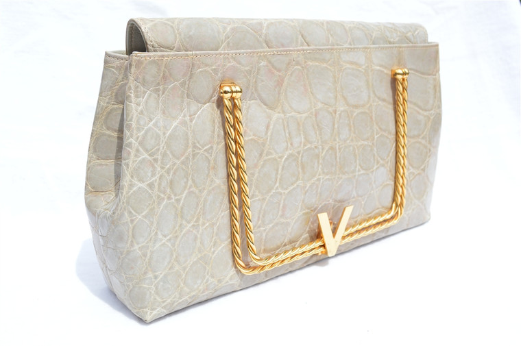 RARE 1980's SACHA Pearl Alligator Skin CLUTCH Handbag - FRANCE