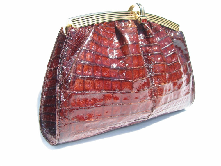 DARK COGNAC 1990's Crocodile Skin CROSS Body Shoulder Bag CLUTCH