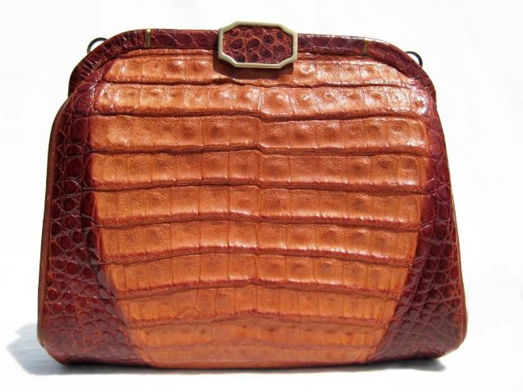  1980's Matte Cognac CROCODILE Belly Skin Shoulder Bag CLUTCH 