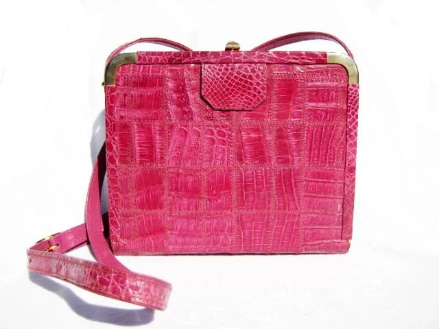  Unique 1990's HOT PINK Patchwork CROCODILE Skin CROSS Body Bag 