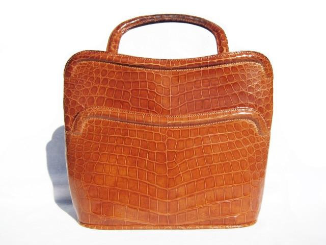  Lovely 1940's-50's BURNT ORANGE Crocodile Belly Skin Handbag - ARGENTINA 
