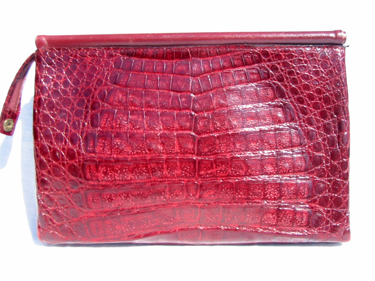 1980's Large BURGUNDY CROCODILE Belly Skin Clutch Bag - RAPPI