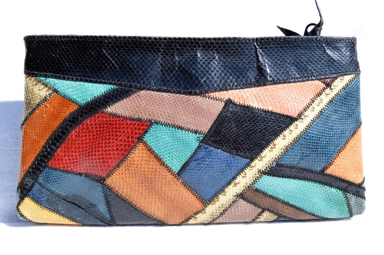  Colorful 1970's-80's Patchwork COBRA & Python Snake Skin Clutch 