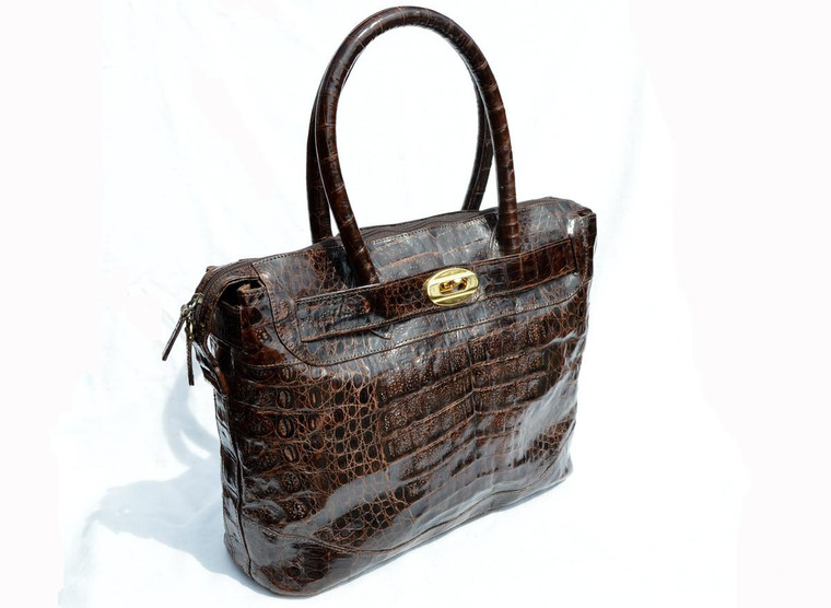  XXL ALMA Coffee Brown CROCODILE Skin BIRKIN Style Shoulder Bag SATCHEL 