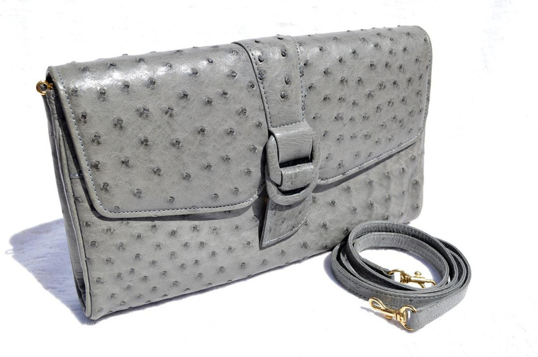  Gorgeous 1990's-2000's GRAY Ostrich Skin Clutch Shoulder Bag - Purple Cloud 