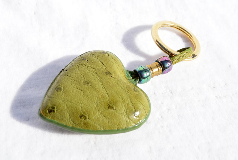  2000's Green Ostrich Skin Heart-Shaped Key Chain 