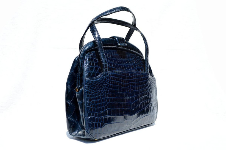  Lovely NAVY BLUE 1950's-60's LUCILLE de PARIS Alligator Belly Skin Handbag 